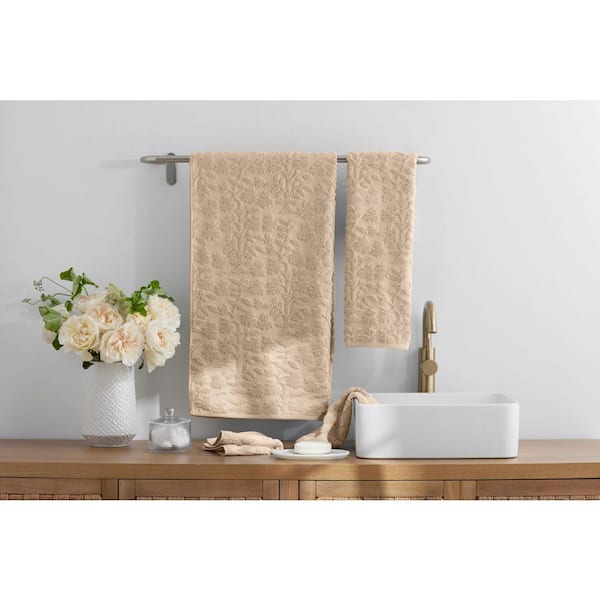 Company Cotton Floral Jacquard Antique Beige Cotton Single Bath Towel