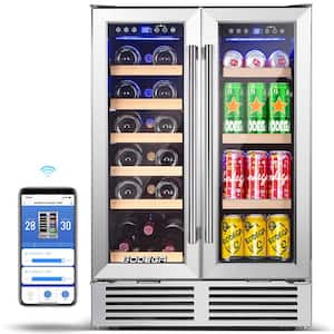 24 in. Dual Zone 19-Wine Bottles and 57-Cans Beverage & Wine Cooler with Smart APP Control in Stainless Steel
