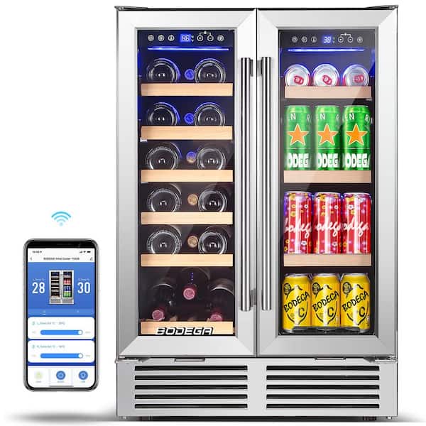 BODEGA 24 in. Dual Zone 19-Wine Bottles and 57-Cans Beverage & Wine Cooler with Smart APP Control in Stainless Steel