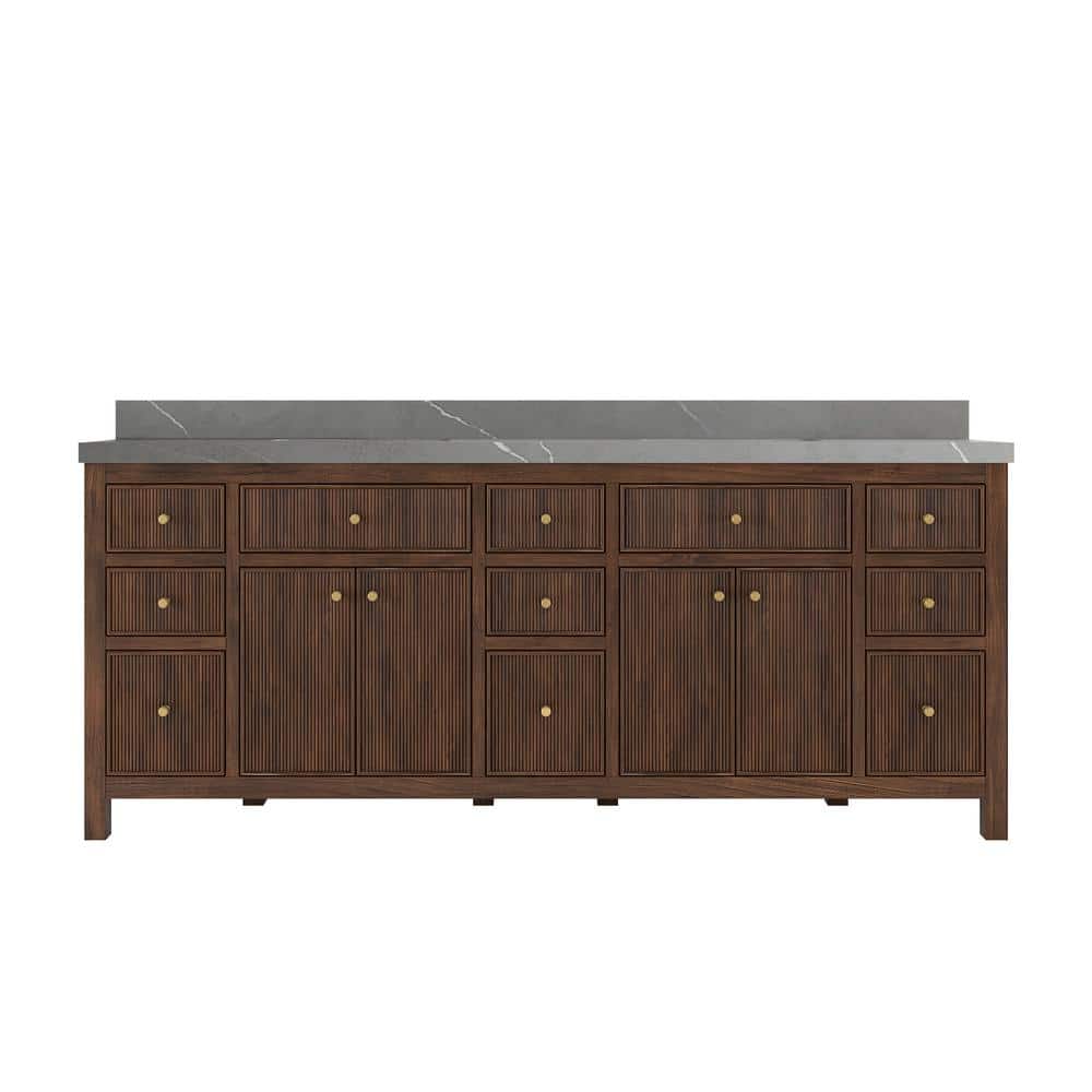 Sonoma Teak 84 in. Double Sink Freestanding Dark Walnut Bath Vanity with Piatra Gray Quartz Top Unassembled price history on PriceWatchPro