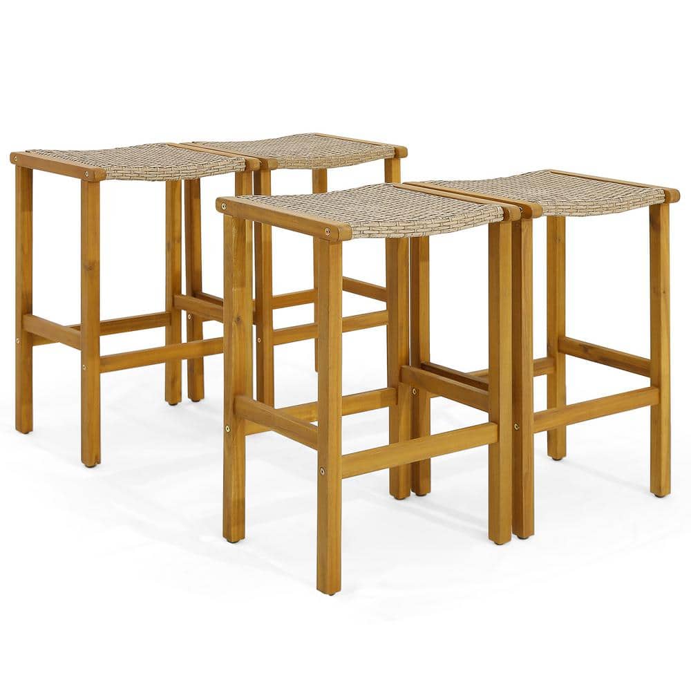 HONEY JOY Acacia Wood Outdoor Bar Stools 30 in. Bar Height Stools with