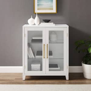 Roarke White Engineered Wood 30 in. Stackable Glass Door Pantry Cabinet