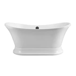 60 in. Acrylic Flatbottom Non-Whirlpool Bathtub in Glossy White with Matte Black Drain and Overflow Cover