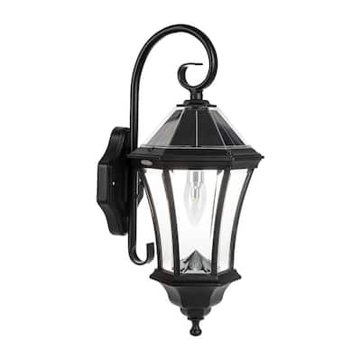 Victorian 1-Light Black Outdoor Rust Resistant Solar Wall Sconce Lantern with Morph Technology and Warm White LED Bulb