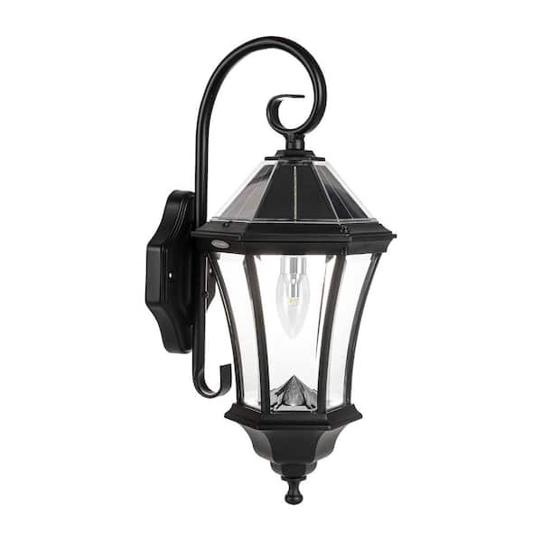 GAMA SONIC Victorian 1-Light Black Outdoor Rust Resistant Solar Wall Sconce Lantern with Morph Technology and Warm White LED Bulb