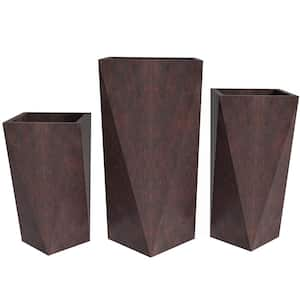 Aloe Fiberstone and MGO Clay Planter Set, Modern Tapered Square Planter Pot for Indoor and Outdoor (Brown) (3-Piece)