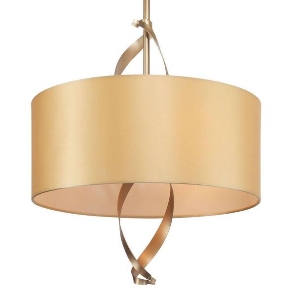 3-Light Gold Drum Chandelier with Fabric Shade