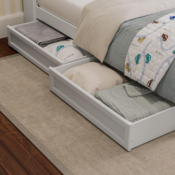 AFI White Mid-Century Modern Solid Wood Twin-Full Under Bed Storage Drawers