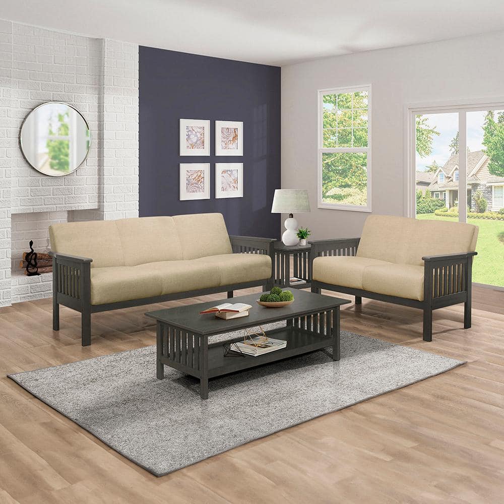 Lewiston Light Brown Fabric Upholstered Loveseat with Wood Frame