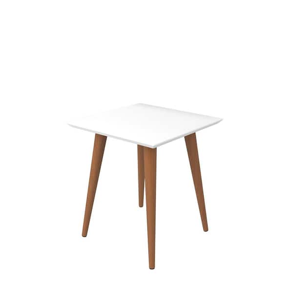 Manhattan Comfort Utopia 17.32 in. White Gloss Square Wood Modern End Table with Splayed Wooden Legs