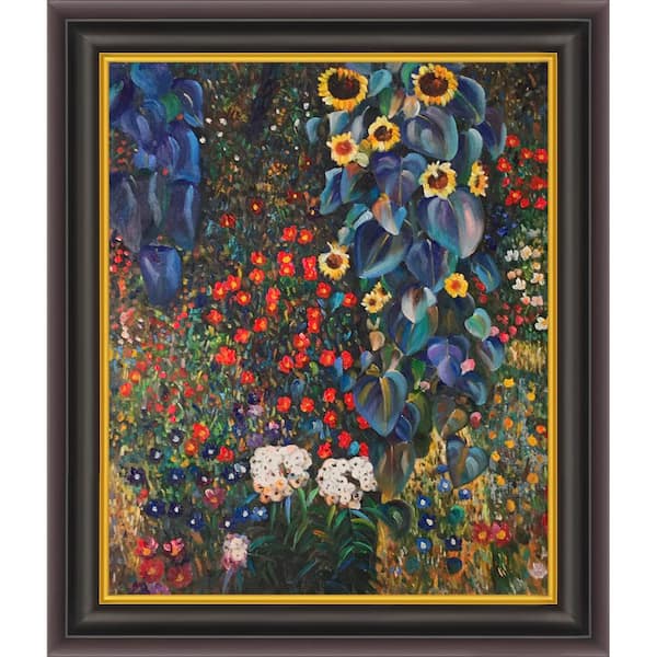 LA PASTICHE Farm Garden with Sunflowers by Gustav Klimt Opulent Framed Abstract Oil Painting Art Print 26 in. W. x 30 in.