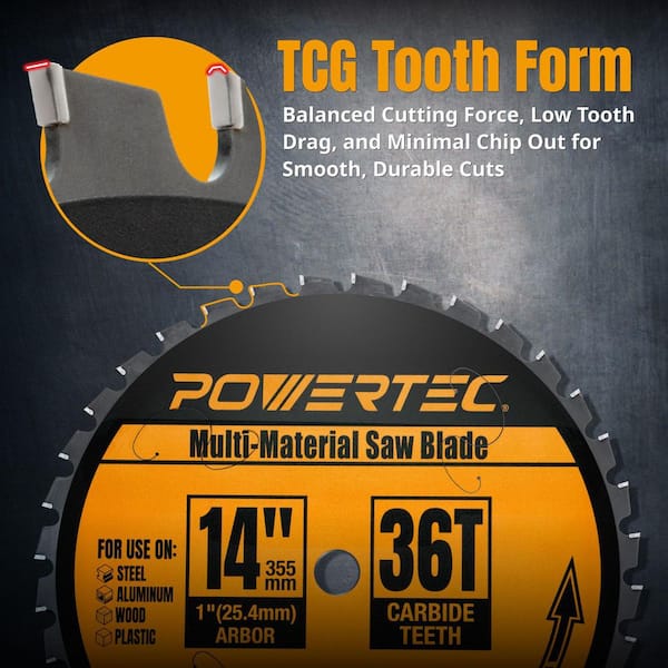 14 in. x 36-Tooth Cold Saw Blade, 1 in. Arbor, Multi-Material Blade, TCG Cemented Carbide Teeth