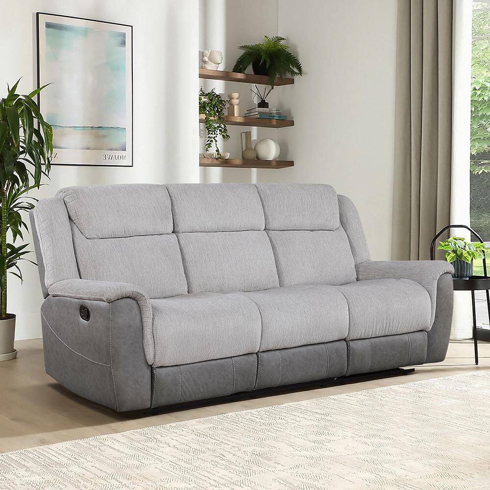Center Hill 86 in. W Pillow Top Arm Chenille and Faux Leather Rectangle 2-Piece Manual Double Reclining Sofa Set in Gray price history on PriceWatchPro