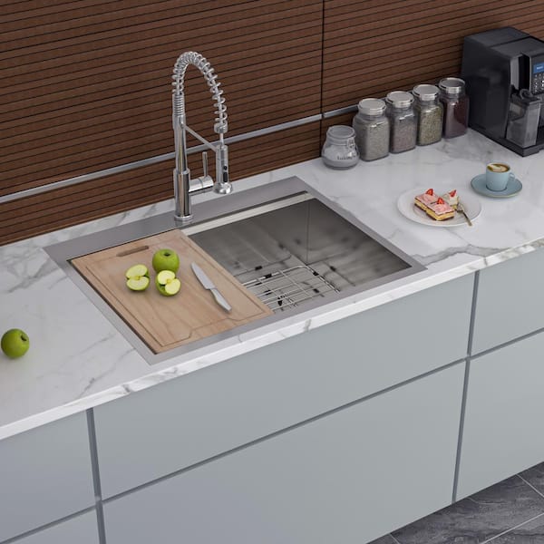 25 in. L x 22 in. W Drop-in Single Bowl 18 Gauge Stainless Steel Kitchen Sink in Brushed Nickel