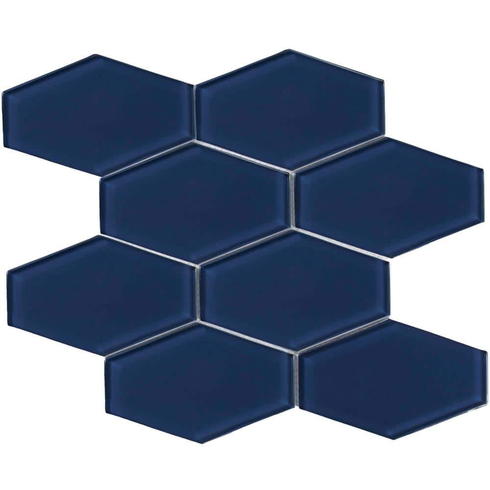 Deep Blue Glossy Glass Honeycomb Mosaic Tile 11x11
