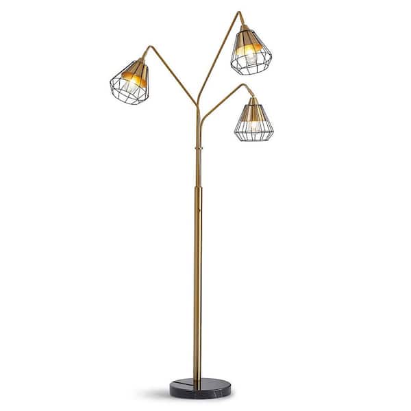 Midtown 84 in. H Dark Bronze/Brass Finish 3-Light LED Dimmable Arch Floor Lamp with Vintage LED Bulbs