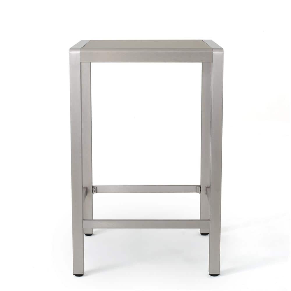 Modern Silver 5-Piece Aluminum Bar Set with Square Glass Top