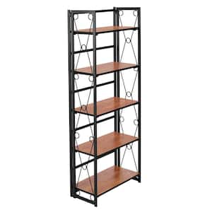 5 Shelf Bookcase, No-Assembly Folding-Bookshelf, Industrial Standing Racks Study Organizer with Metal Frame ，Brown 1