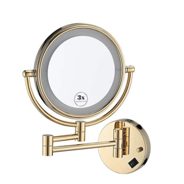 8 in Small Round Magnifying Freestanding Bathroom Makeup Mirror in Gold