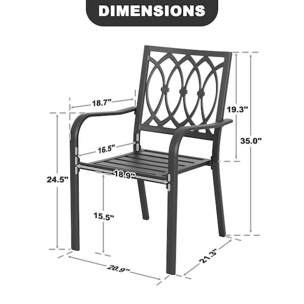Black Iron Outdoor Dining Chairs with Curved Armrests and Ventilated Slatted Seat Design (2-Pack)