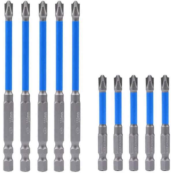 Magnetic PH2 Slotted Phillips Cross Head Screwdriver Set 1/4 in. Hex Shank 10 Bit Silver Insulated 11-Piece