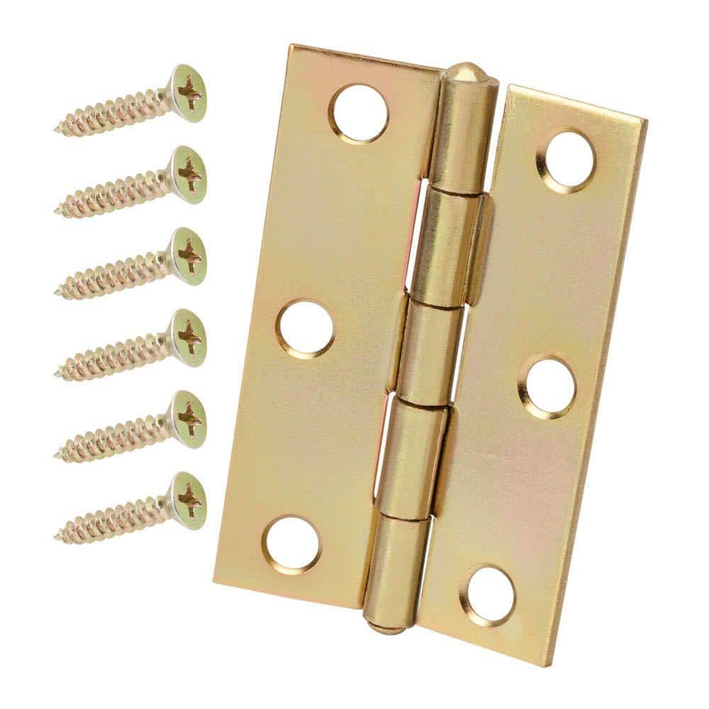 National Solid Brass Miniature Hook and Staples Latch Hinge with Fasteners  - 2 Pack