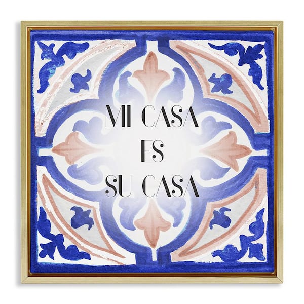 Stupell Industries My House Tropical Tile by Elizabeth Medley Gold Floater Frame Typography Graphic Art Print 25 in. x 25 in.