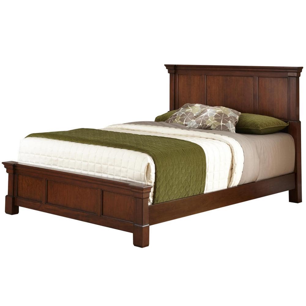 Queen Size Rustic Cherry Brown Wood Bed and Nightstand Set