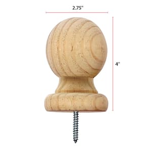 Small Ball Post Top with Pre-Installed Screw - 4 in. x 2.75 in. - Unfinished Sanded Pine - DIY Porch and Fence Decor