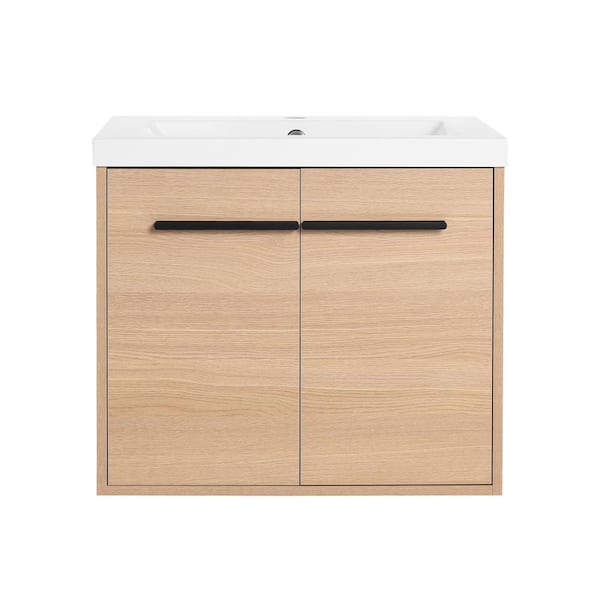 24.00 in. W 18.11 in. D 20.47 in. H Single Sink Wall Mounted Bath Vanity in Oak with White Resin Top