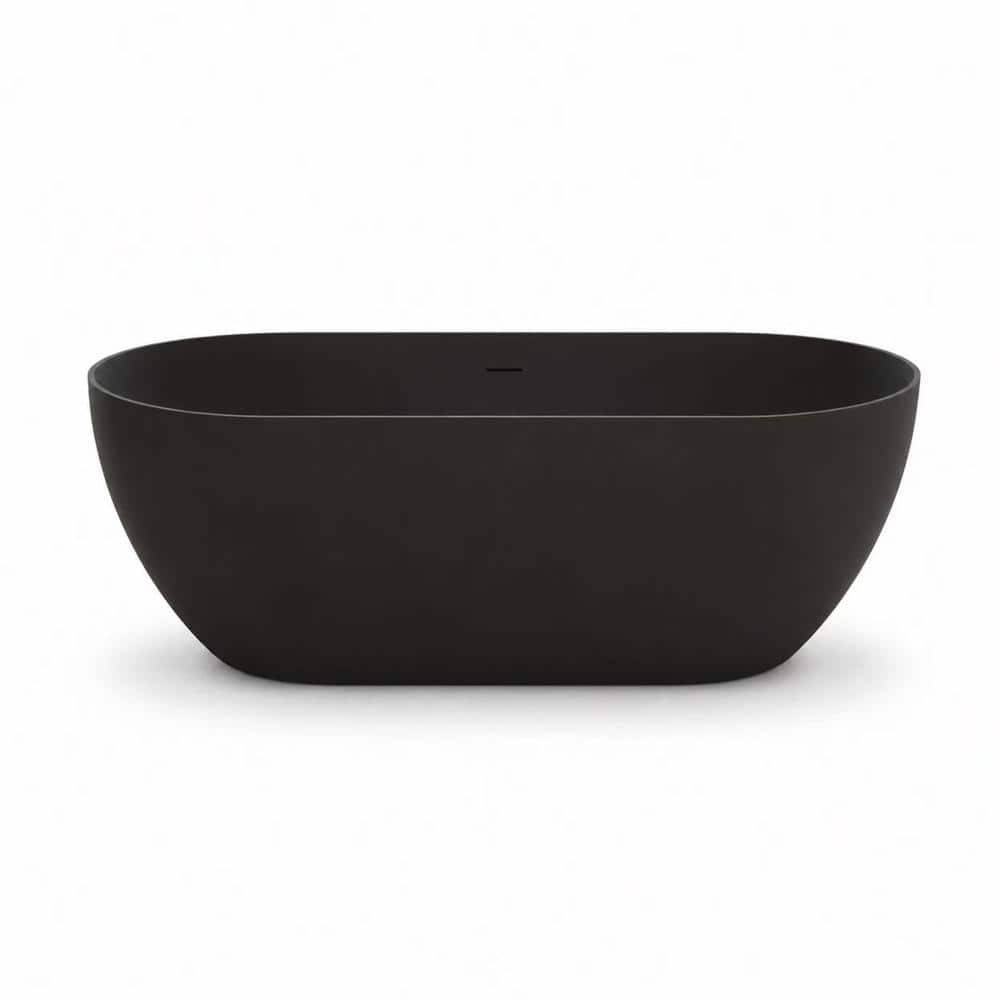 55 in. Solid Surface Freestanding Soaking Bathtub with Drain, Flat Bottom, Matte Black price history on PriceWatchPro