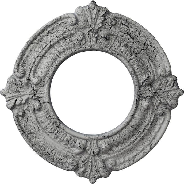 Ekena Millwork 5/8 in. x 9 in. x 9 in. Polyurethane Benson Ceiling Medallion, Ultra Pure White Crackle