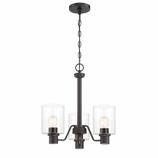 Hampton Bay Castleford 3-Light Satin Bronze Chandelier with Clear Glass Shades For Dining Rooms