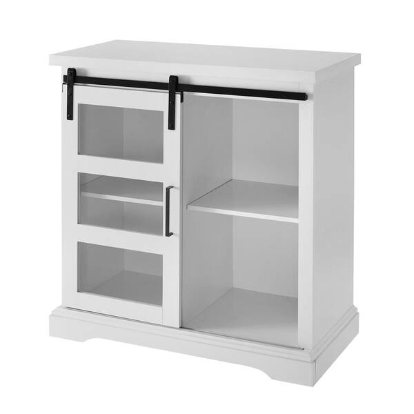 Walker Edison Furniture Company 32 In, White Bookcase With Sliding Glass Doors
