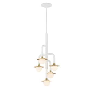 Tubular 2-Watt 5-Light Matte White and Honey Gold Tier Integrated LED Pendant Light with Etched Opal Glass Shades