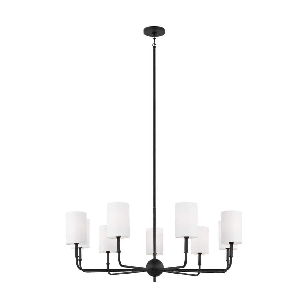 Midnight Black 9-Light Chandelier with White Linen Shades