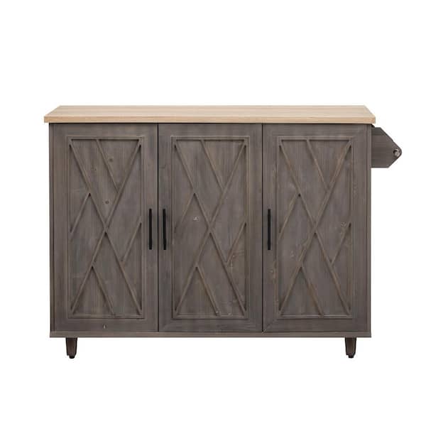Brown Wood 51.2 in. Kitchen Island with Drop Leaf and Towel Rack for Kitchen
