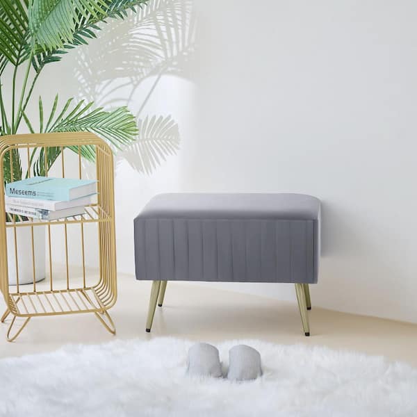 Merra Gray Modern Upholstered Entryway and Bedroom Bench with Padded Velvet Seat 16 in. H x 15.6 in. W x 24.4 in. D