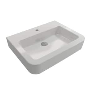 Parma 25.5 in. 1-Hole with Overflow Wall-Mounted Fireclay Bathroom Sink in White