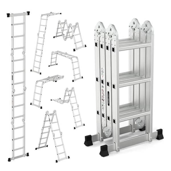 12.5 ft. Aluminium Multi-Purpose Folding Ladder 7-in-1 Heavy Duty Combination EN131 330 lbs. 3 Section Extension Ladder