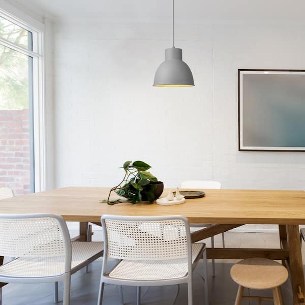 1-Light Matte Gray Pendant with Gray Designer Fabric Cord