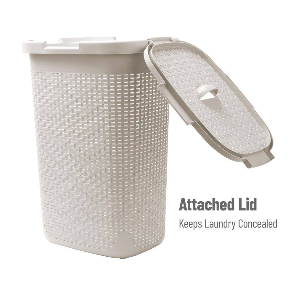 Ivory Wicker Style Plastic Upright Hamper with Lid, Set of 2