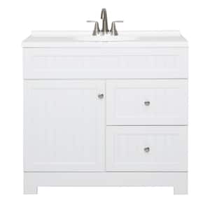 Gelcoat 36.06 in. W x 18.5 in. D. x 35.5 in. H Bath Vanity in White with White Resin Top Faucet Drain Set