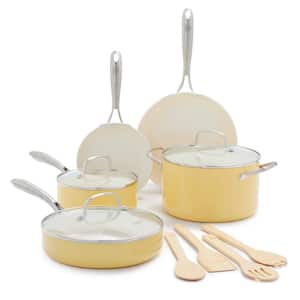 Artisan Healthy Ceramic Nonstick, 12 Piece Cookware Pots and Pans Set in Yellow