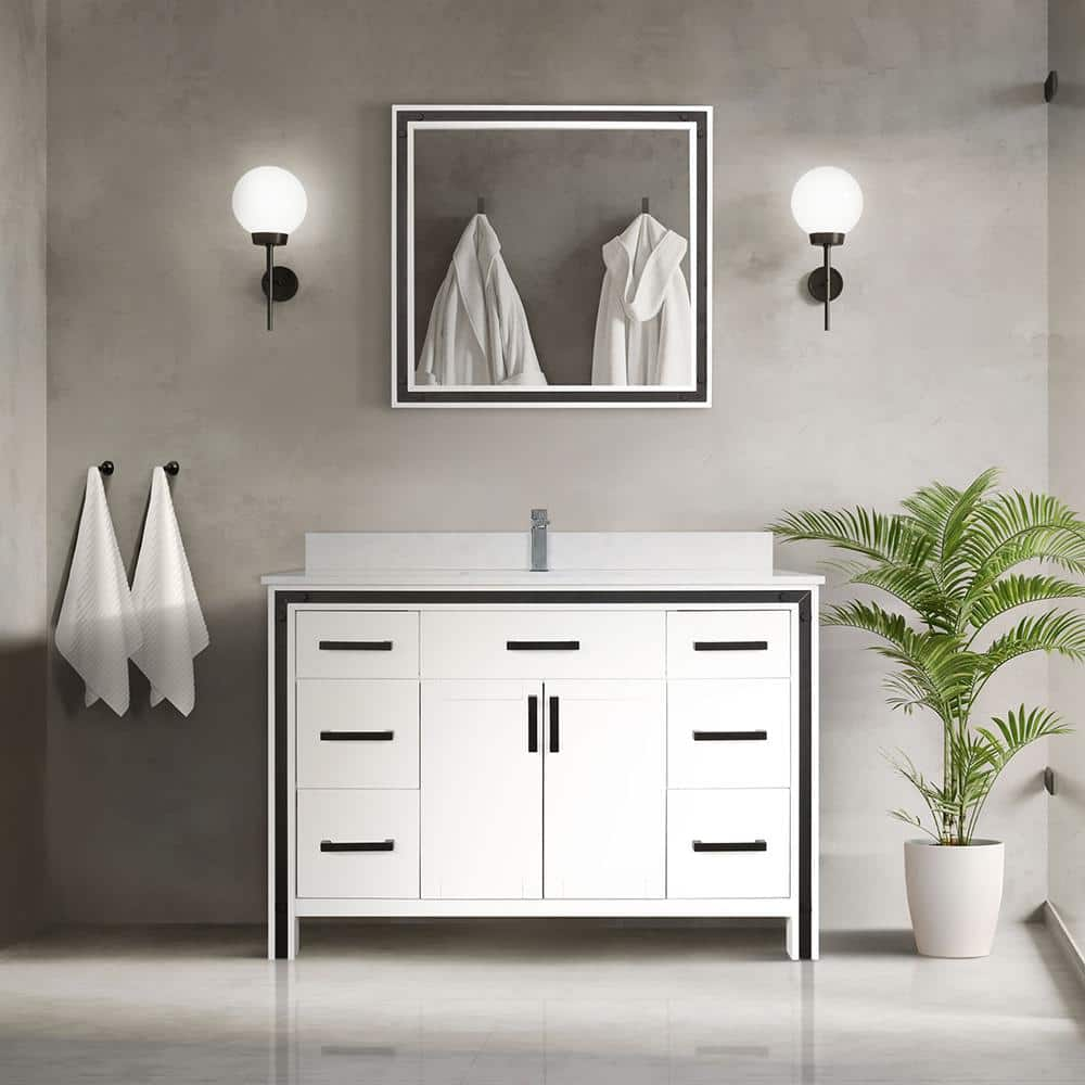 Ziva 48 in W x 22 in D White Bath Vanity, Cultured Marble Top and 34 in Mirror -  Lexora, LZV352248SAJSM