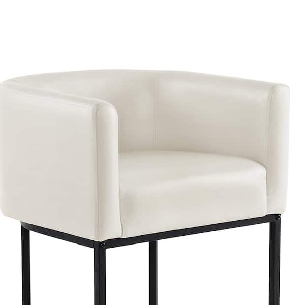 LUE BONA 26 in. Antique-White Low Back Bar Stool with Black