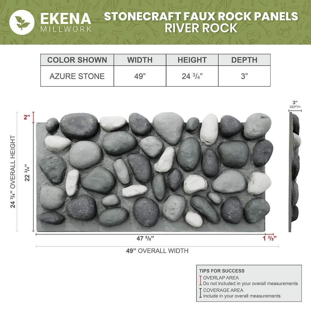 Canyon Dune Faux River Rock Panel, 49"W x 24.75"H