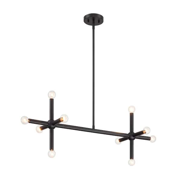 Crossroads 10-Light Matte Black Transitional Linear Chandelier for Kitchen Islands with No Bulbs Included
