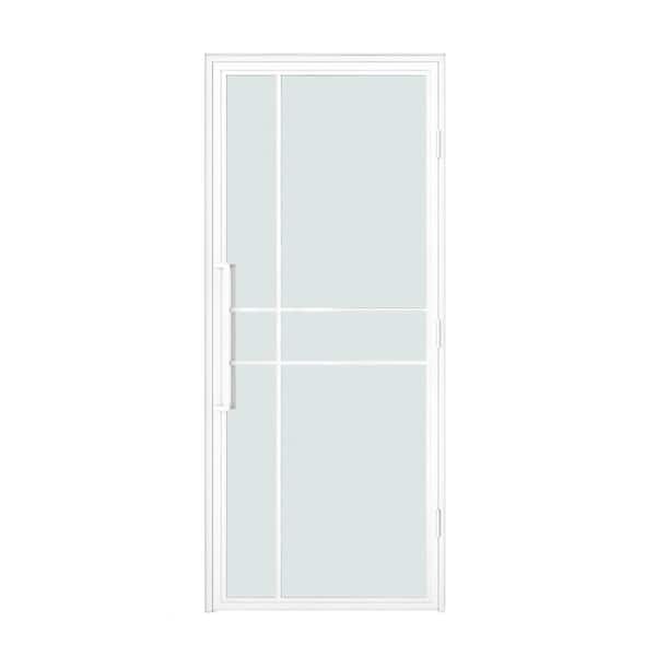 36 in. x 80 in. Right-Handed Frosted Glass Single Prehung Interior Door in White Finished Steel with Handles