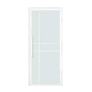 36 in. x 80 in. Right-Handed Frosted Glass White Finished Steel Single Prehung Interior Door with Handles